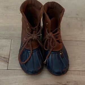 Brown and Blue Duck Boots